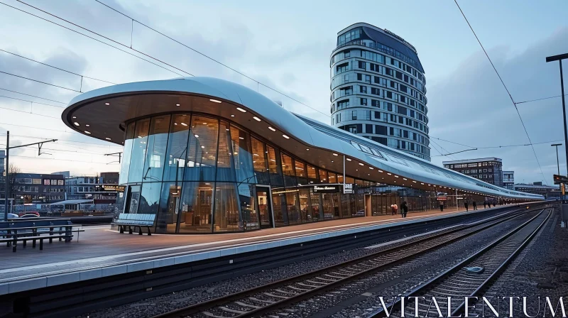 Modern Glass and Steel Train Station in a City | Architecture Art AI Image