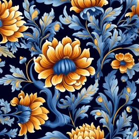 Seamless Floral Pattern on Dark Blue Background