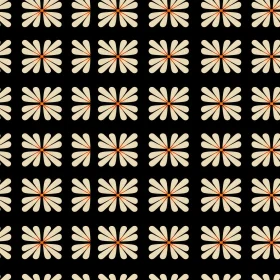Stylized Flowers Grid Pattern on Black Background