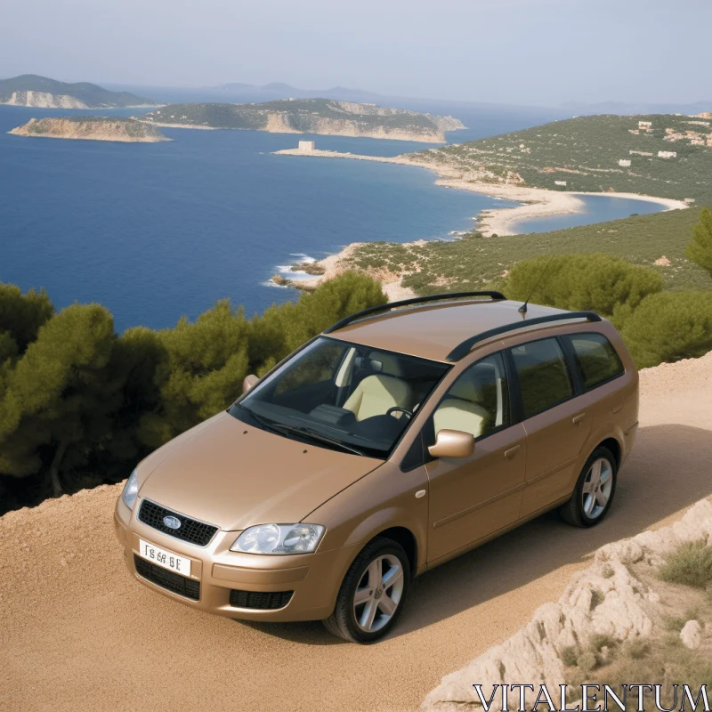 Tan SUV in Mediterranean Landscapes | Clean-lined and Distinct Stylistic Range AI Image