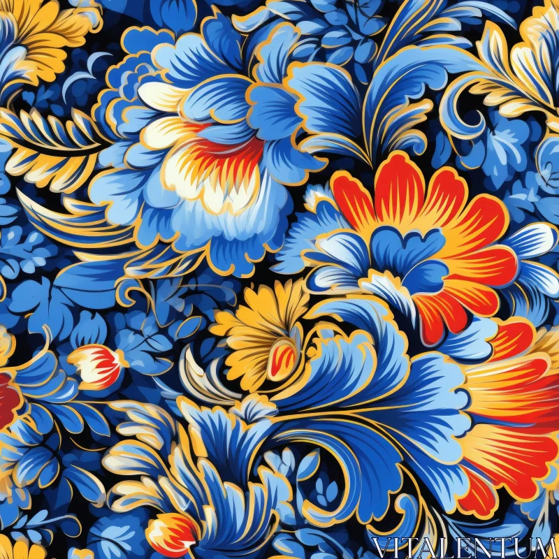 AI ART Traditional Floral Pattern on Dark Blue Background