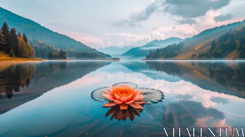 Tranquil Mountain Lake Landscape AI Image