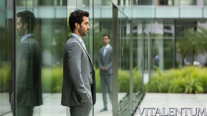 Young Businessman Standing Outside Office Building AI Image