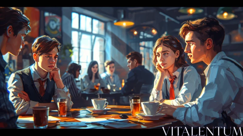 A Cozy Cafe Gathering: Young People Enjoying Conversations and Tea