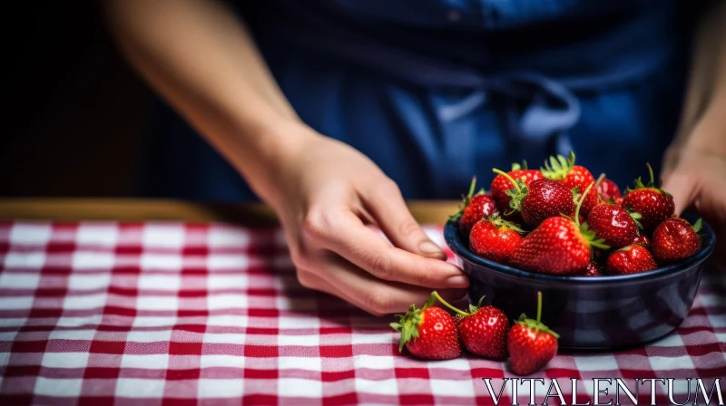Blue Apron Woman with Bowl of Strawberries AI Image