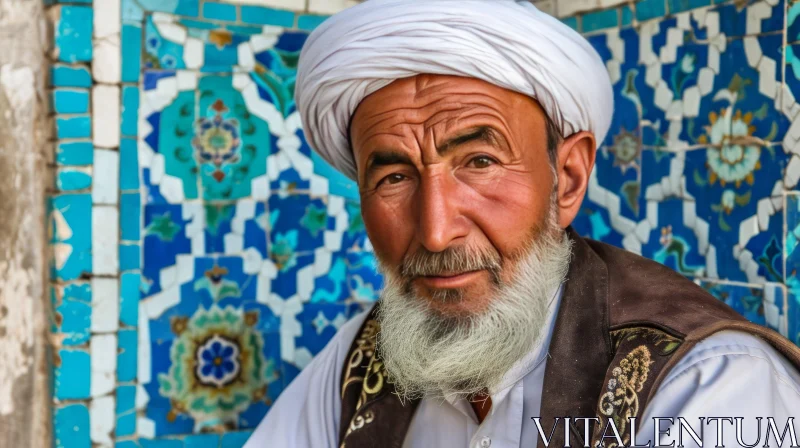 Captivating Portrait of an Elderly Uzbek Man in Traditional Attire AI Image