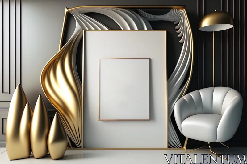 Captivating Surrealistic Forms in White, Gold, and Silver AI Image