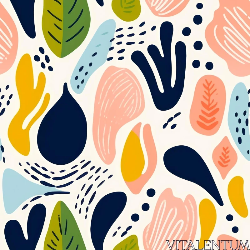 AI ART Cheerful Abstract Shapes and Leaves Seamless Pattern