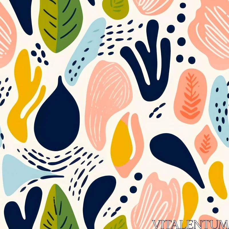 Cheerful Abstract Shapes and Leaves Seamless Pattern