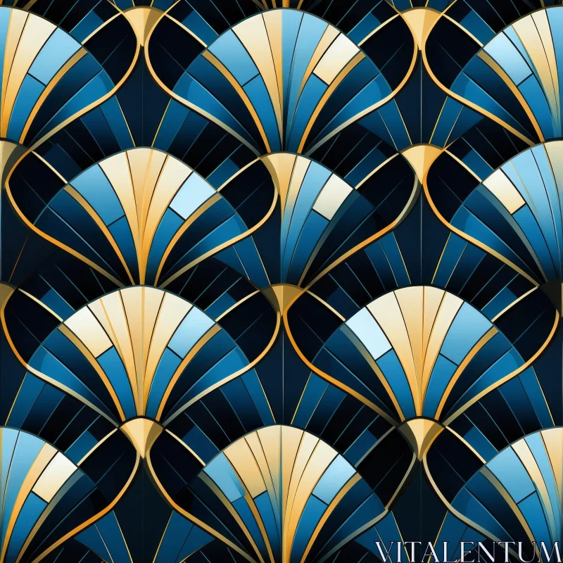 Elegant Art Deco Geometric Pattern in Blue and Gold AI Image
