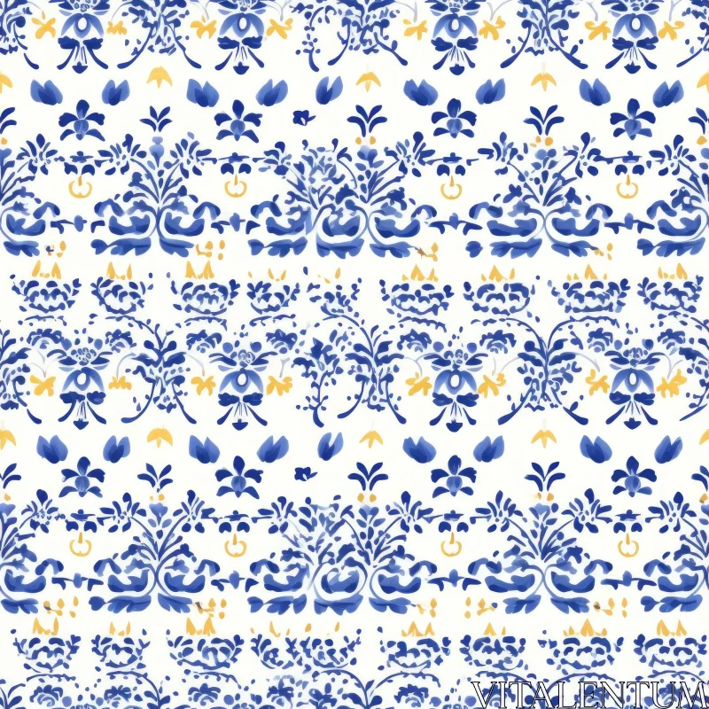 Elegant Blue and White Floral Pattern Inspired by Portuguese Tiles AI Image