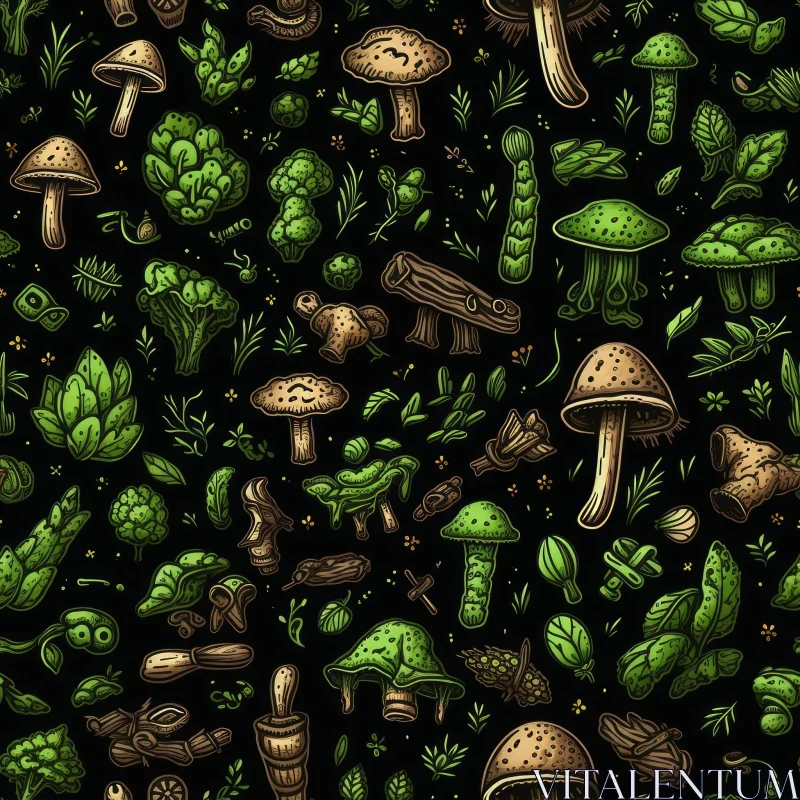 AI ART Hand-Drawn Mushroom Pattern for Wallpaper and Fabric