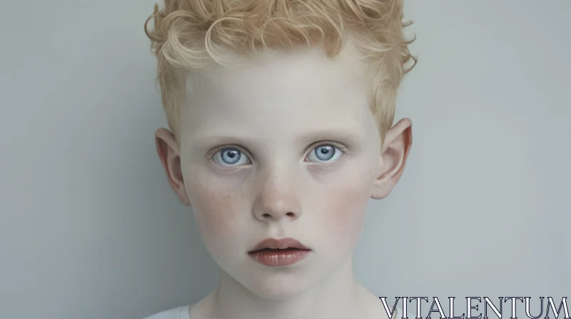 Intense Blue-Eyed Young Boy Portrait | Albinism AI Image