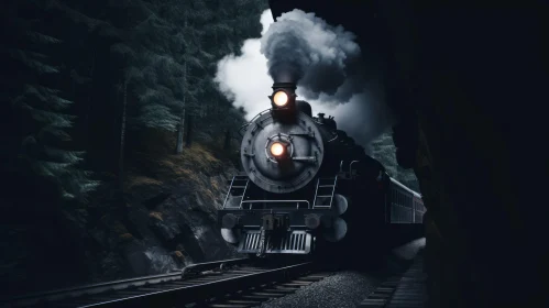 Majestic Black Steam Locomotive in Dark Tunnel