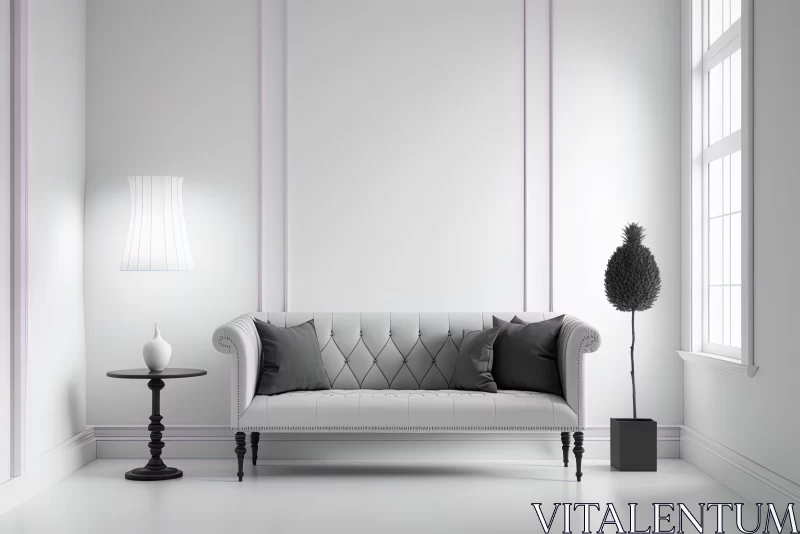 AI ART Minimalist Neoclassical Interior with Gray Couch and Lamp