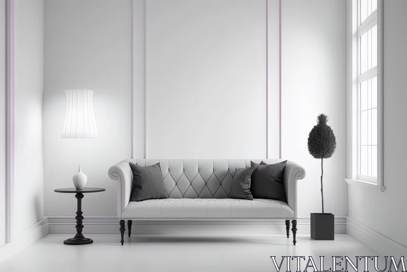 Minimalist Neoclassical Interior with Gray Couch and Lamp