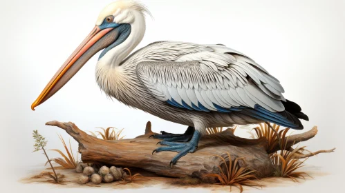 Realistic Digital Painting of a Pelican Standing on a Log