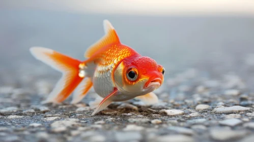 Red and White Goldfish on Asphalt - Striking Image