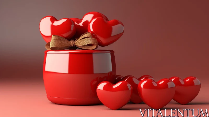 Red Heart-Shaped Gift Box - Valentine's Day 3D Rendering AI Image