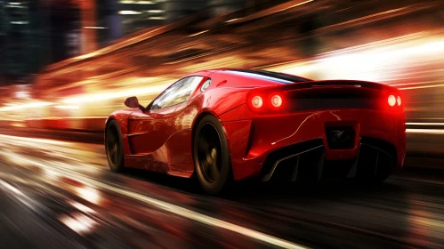 Red Sports Car Speeding on Asphalt Road