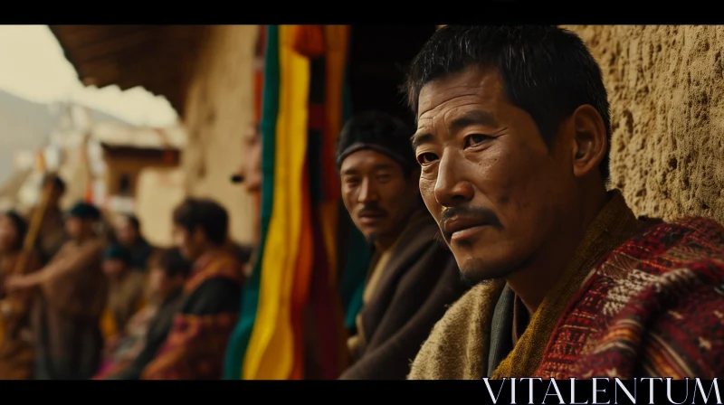 Serene Portrait of Tibetan Men in Traditional Clothing AI Image