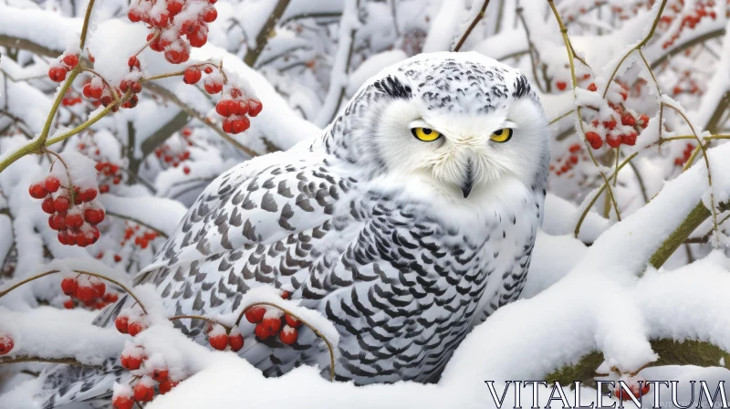 Snowy Owl in Winter Forest - Majestic Wildlife Photography AI Image