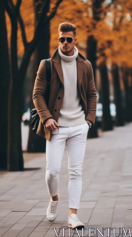 Stylish Young Man Walking Down Urban Street AI Image