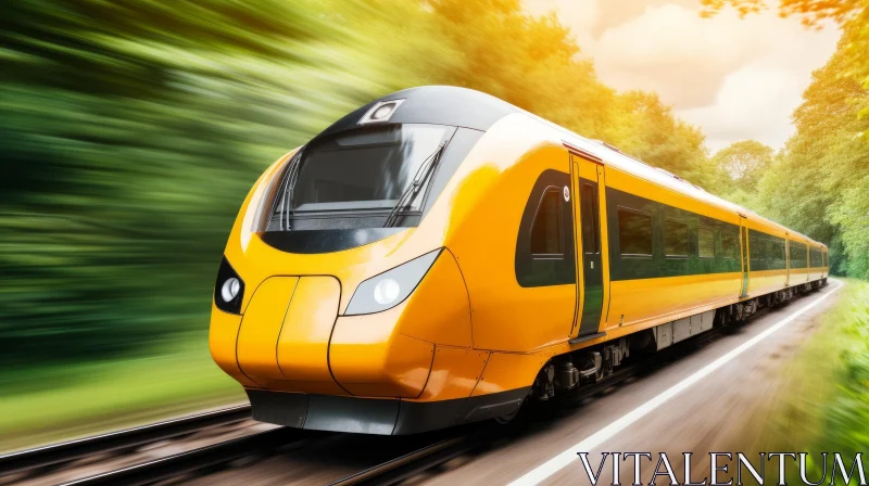 Yellow and Black High-Speed Train in Green Forest AI Image