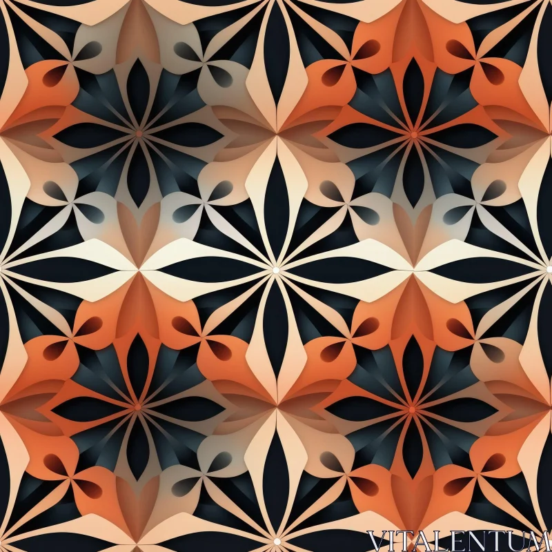 3D Flowers Seamless Pattern in Orange, Pink, and Dark Blue AI Image