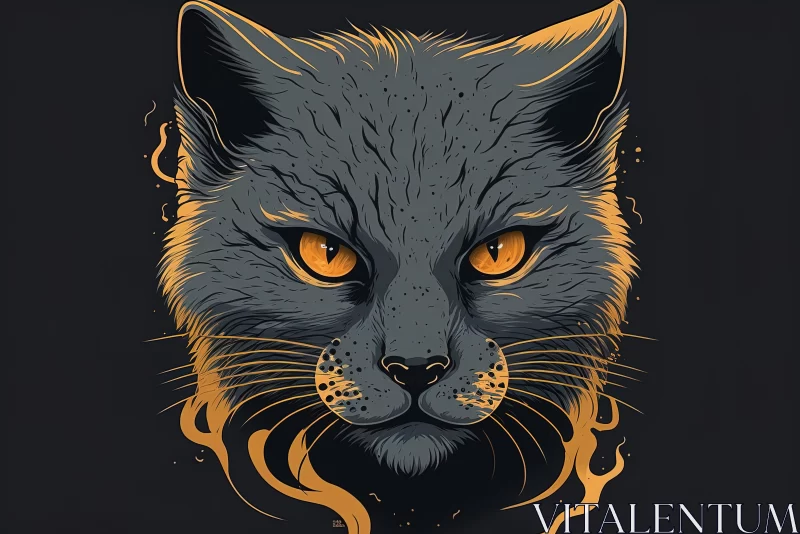 Captivating Cat with Fiery Eyes | Intricate Ink Illustration AI Image