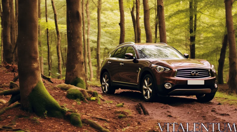 Captivating Forest Scene: An SUV Enveloped in Nature's Beauty AI Image