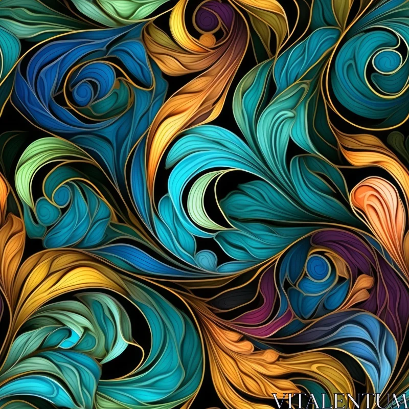 Colorful Floral Seamless Pattern on Black Background AI Image
