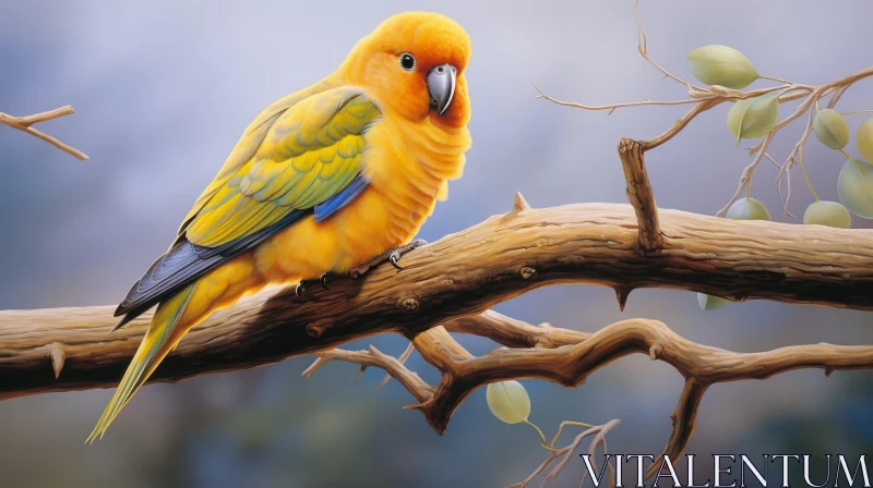 Colorful Parrot on Branch - Realistic Digital Painting AI Image