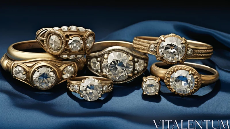 AI ART Exquisite Antique Gold Rings with Diamonds on Velvet
