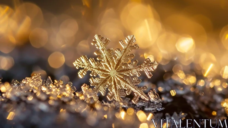 Gold Snowflake Close-Up for Christmas Decor AI Image
