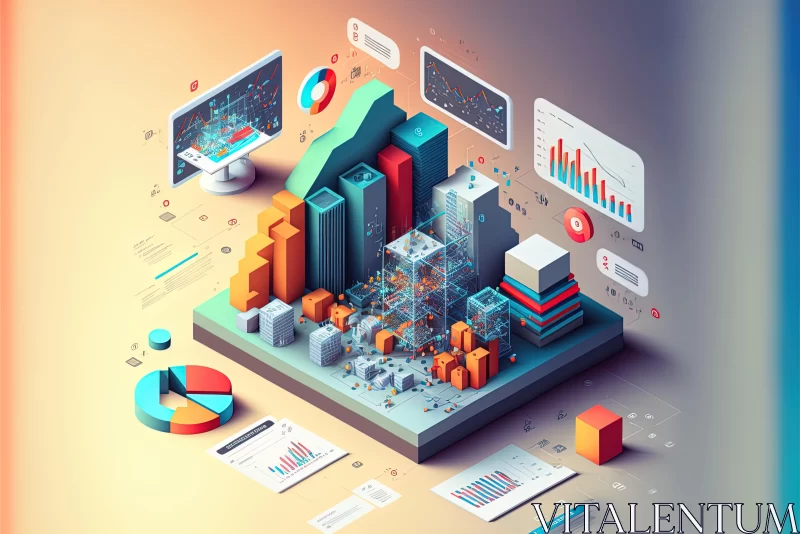 Isometric Graph Cityscape with Business Concepts | Modern Technology AI Image