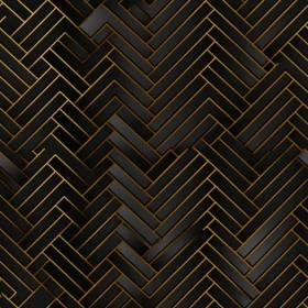 Luxurious Black and Gold Herringbone Parquet | 3D Rendered Design