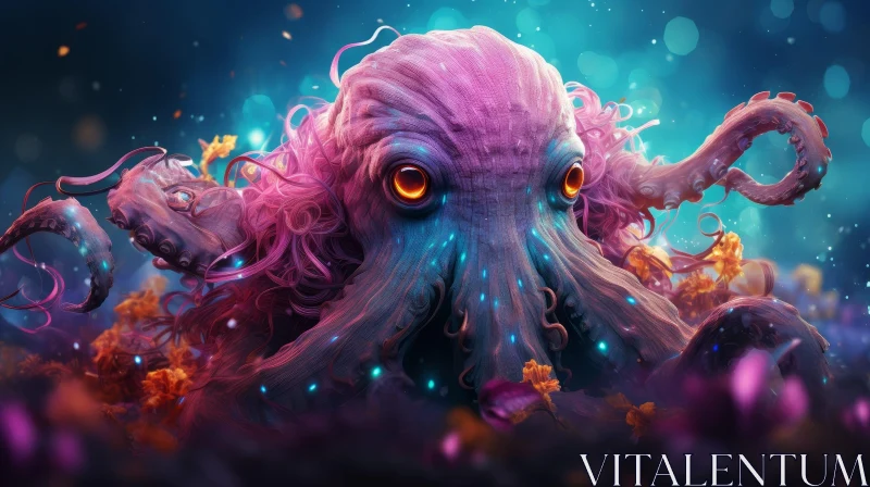 Octopus Digital Painting - Underwater Sea Creatures Artwork AI Image