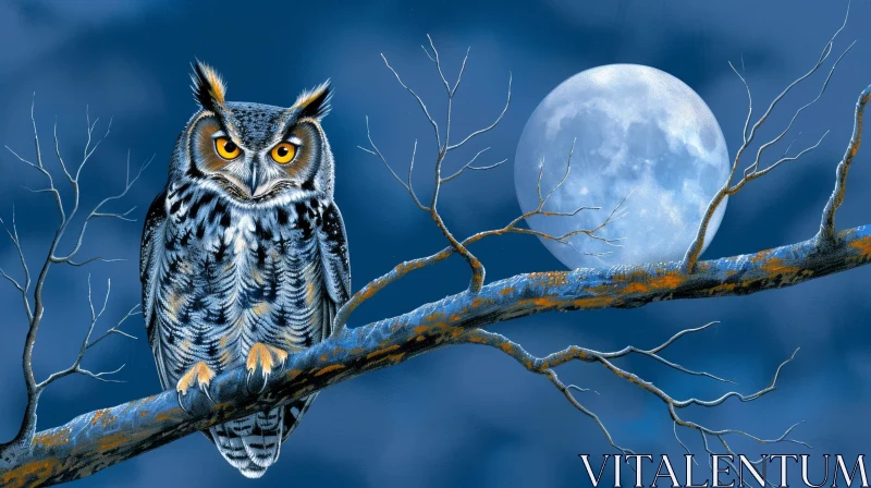 Owl Painting with Full Moon AI Image