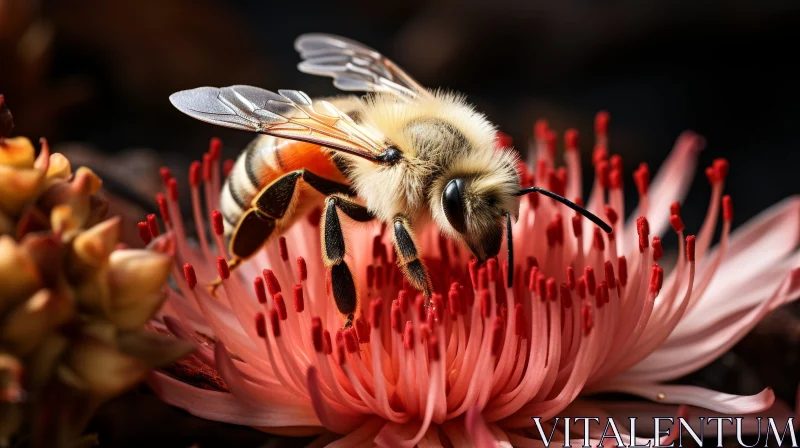 Pink Flower with Honeybee Close-Up AI Image