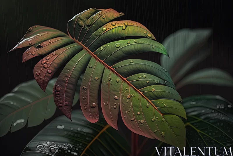 Realistic Digital Art: Tropical Leaf in the Rain AI Image