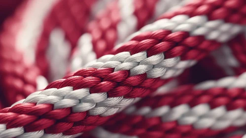 Red and White Twisted Yarn Rope Close-up