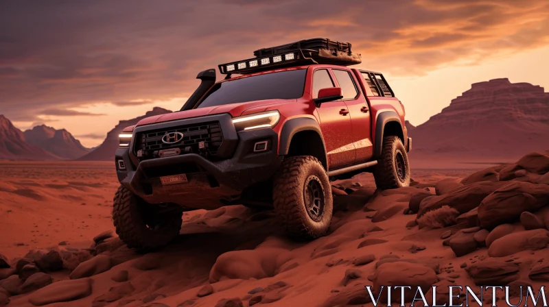 Red Off-Road Jeep Driving in the Desert at Sunset AI Image