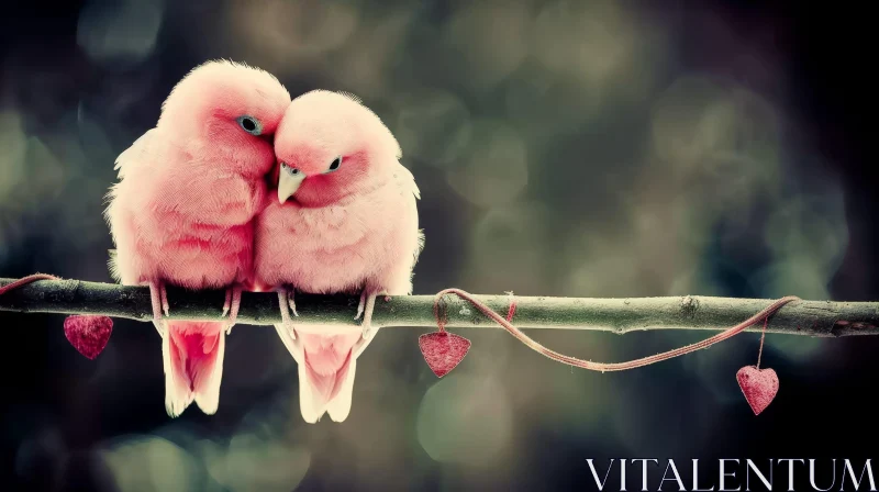 Romantic Lovebirds on Branch - Nature Image AI Image