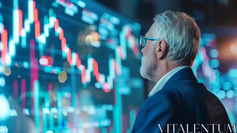 AI ART Senior Male Stock Trader Contemplating Financial Market Data