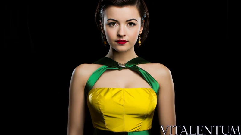 Serious Portrait of Young Woman in Yellow Dress AI Image