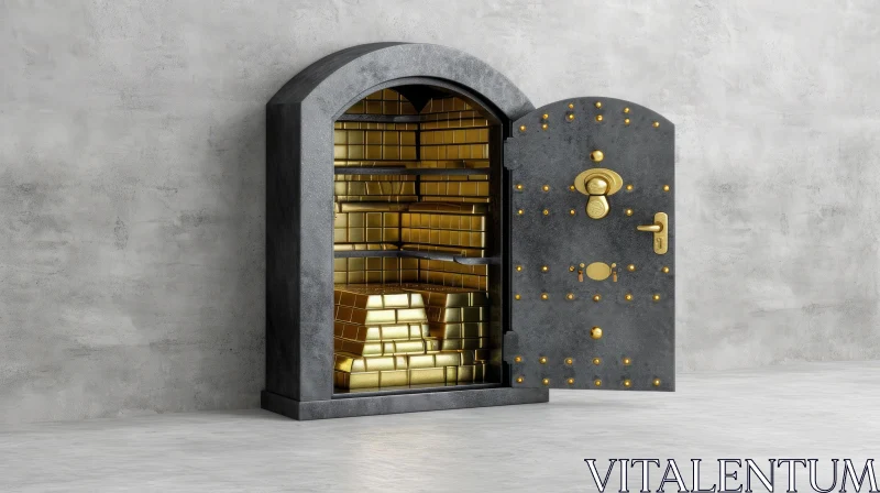 Stunning 3D Rendering of Bank Vault Door with Gold Bars AI Image