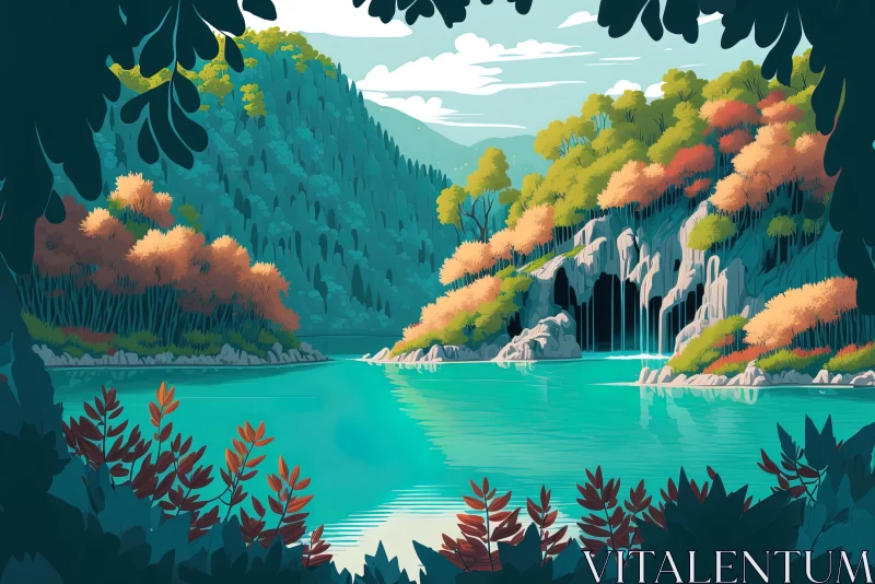 Stunning Nature Landscape Illustration by the River AI Image