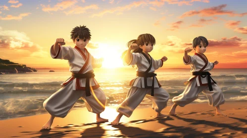 Sunset Martial Artists on Beach