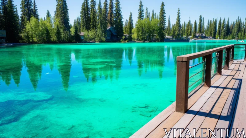 Tranquil Lake Scene with Turquoise Water and Green Trees AI Image